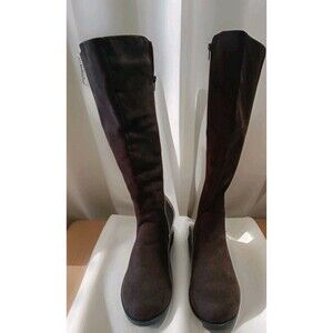 Womens 9.5 Faux Suede Brown Knee High With Back Elastic Buckle New SUPER NICE